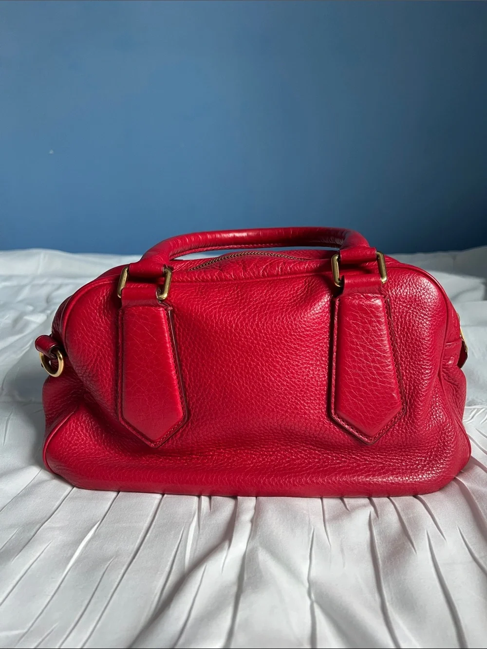Marc by Marc Jacobs Vibrant Red Leather Satchel with Gold Hardware